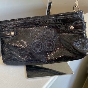 Coach Navy Patent Leather Large Signature Clutch.